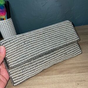 Elegant Silver Beaded Clutch